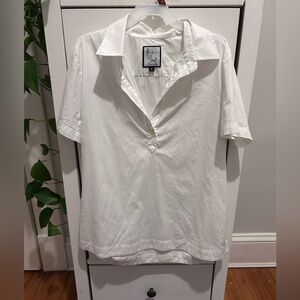 Rochelle Behrens women’s “The Shirt” classic white short sleeve blouse medium